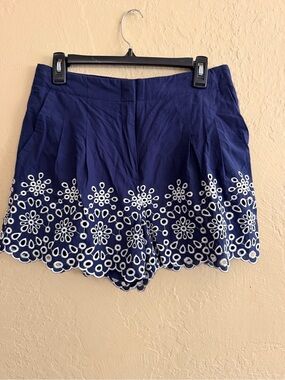 LOFT Navy High-Waist Eyelet Hem Shorts